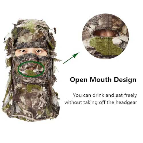 BYMT Tree Camo Full Face Mask Ghillie Camouflage 3D Leafy Headwear for Hunting