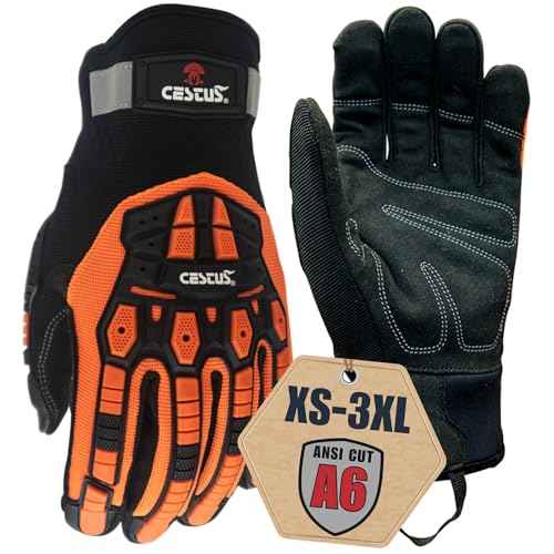 Cestus 6161, ANSI A6 Cut-Resistant Impact Gloves (1,3,10,50 Pairs) Dense Fabric Palm, Heavy Duty Safety Work Gloves, Utility