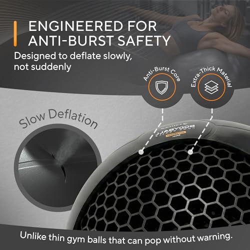 Yoga Exercise Ball – Anti-Burst Stability Ball - Black, L (5'4" - 5'10")