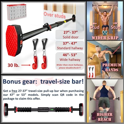 Pull Up Bar Set with Resistance Bands - 26" to 37" Width