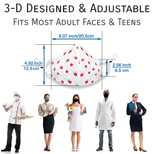 Reusable Strawberry Face Mask - Washable, Adjustable Ear Straps