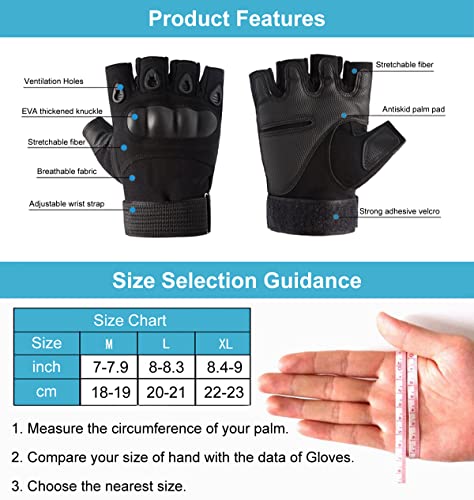 Fingerless Workout Gloves for Men - Knuckle Protection, Black, Large