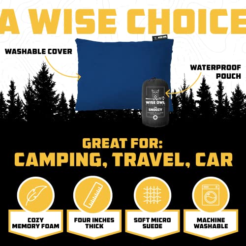 Wise Owl Outfitters Blue Medium Travel Camping Pillow with Memory Foam & Washable Cover