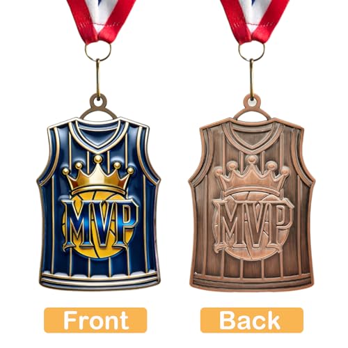 Basketball MVP Medal with Red White Blue Ribbon - Award Trophy