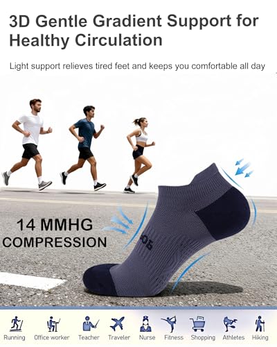 Compression Ankle Socks with Arch Support - Large, 5 Pairs, White