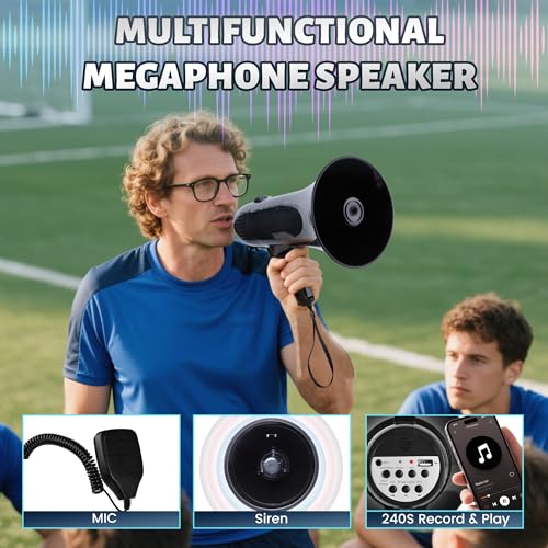 Portable 35W Megaphone Bullhorn with Siren & Detachable Mic - Black
