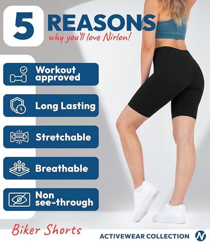 Nirlon High Waist Biker Shorts for Women, 16 Black – CottoNIR Comfort, Squat Proof