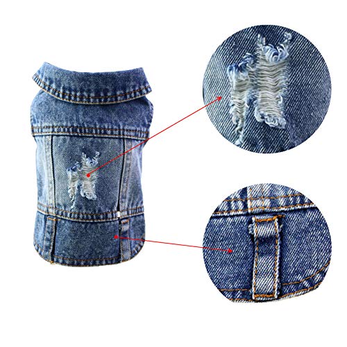 Vintage Washed Denim Dog Jacket - Dark Blue Lapel Pet Vest for Small Dogs