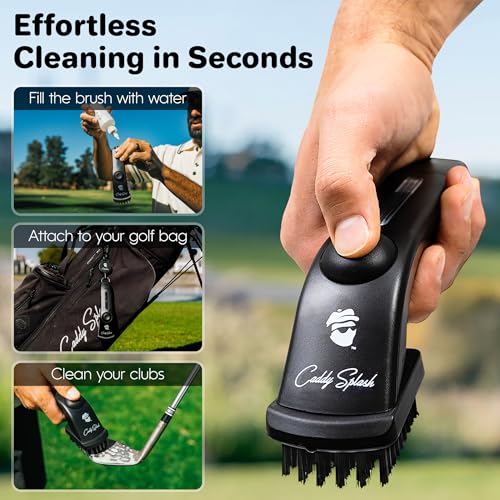 Golf Club Brush with Water Spray - Black, Heavy Duty Nylon Bristles