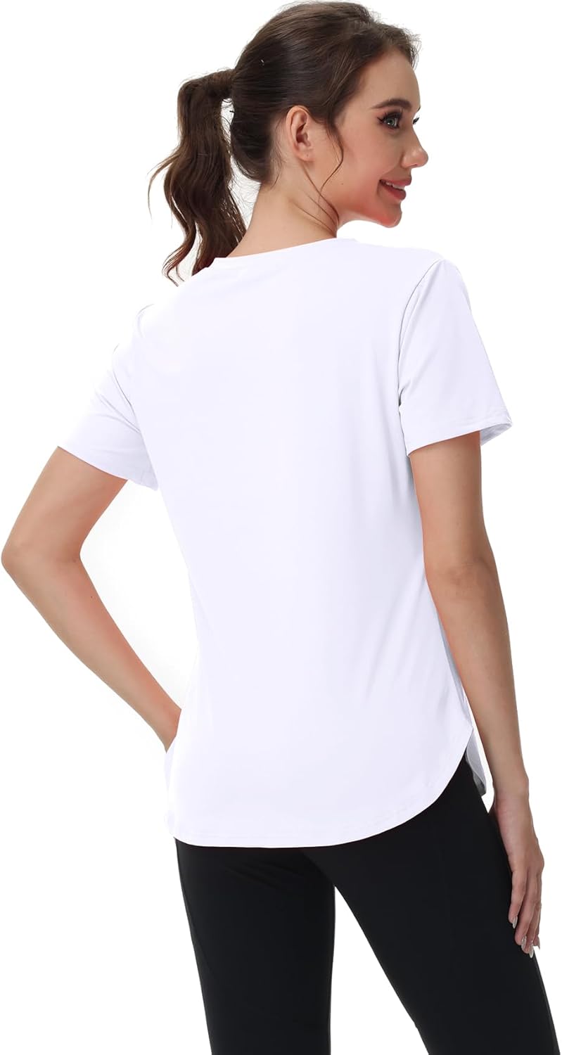 Skiennix Women's Short Sleeve Workout Tops - Moisture-Wicking V-Neck Athletic Tee for Yoga & Gym