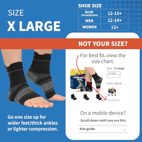 Black 3 Pairs Plantar Fasciitis Socks with Arch Support X-Large - Ankle Compression Sleeve