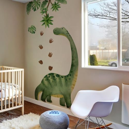 Large Watercolor Dinosaur Wall Decal Sticker, Dino Footprint Neutral Nursery Toddler Playroom Wall Decor