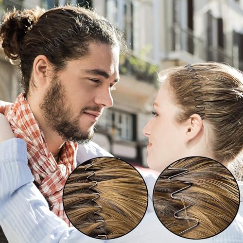 Metal Headband for Men - Non-Slip Wave Hair Band, Black-H