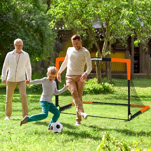 Kids Soccer Goals Set of 2 - 4' x 3' Pop Up Training Equipment - Orange & Black