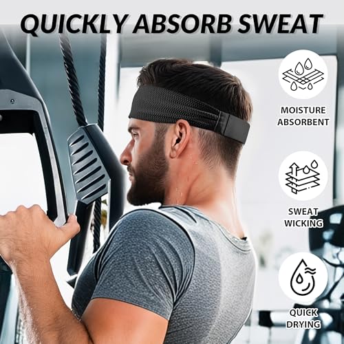 Sukeen Men's Moisture Wicking Sports Headbands - Non-Slip Breathable Elastic Sweatbands for Running, Yoga, Tennis, Fitness (Black/Dark Gray/Dark Blue/Gray)