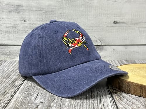 Maryland State Flag Crab Shaped Embroidered Dad Hats - Navy Blue (Shenbors)