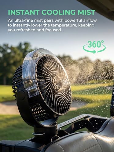 2-Pack Magnetic Golf Cart Misting Fan with 12000mAh Battery