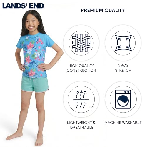 Girls' UPF 50+ Short Sleeve Sun Tee Rash Guard - Medium Turquoise