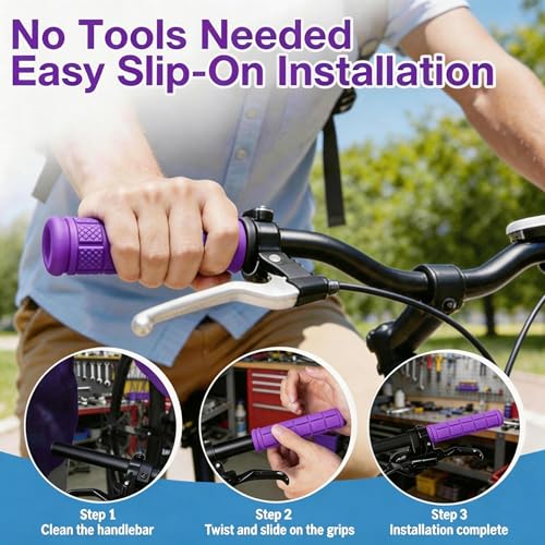 Bicycle Handlebar Grips - 2 Pairs Soft Rubber - Purple