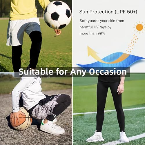 Youth Boys Compression Pants - Athletic Leggings 2 Pack - Large Blue White