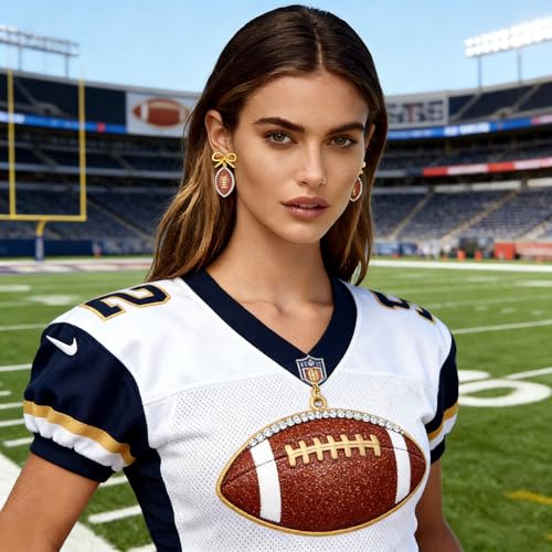 Rhinestone Bow Football Stud Earrings - Sparkly Game Day Jewelry