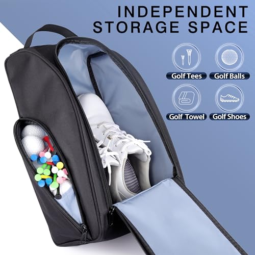 Golf Shoe Bag with Accessory Pocket - Padded Black Carry Bag