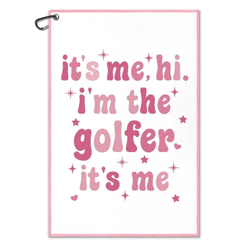 WUUCKOO It's me Hi I'm the Golfer Printed Pink Golf Towel, Funny Golf Towel for Golf Bag with Clip, Xmas Birthday Gifts for Golfer Golf Lover, Golf Gifts for Lady, Ladies Golf Towel, Women Golf Towel