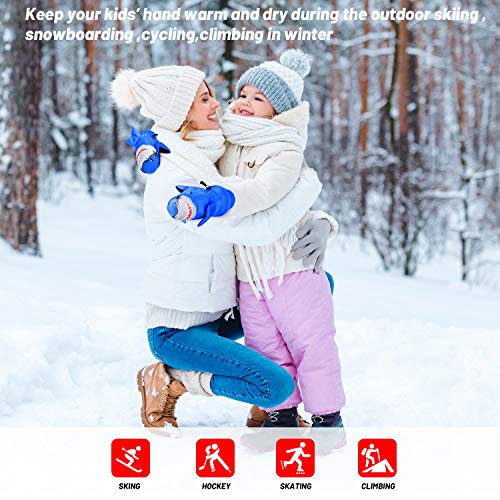 Winter Ski Gloves for Kids - Warm Easy-On Mittens, Blue02, 4-6Y