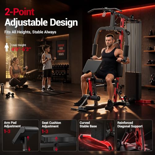 Multifunctional Home Gym System with 160LB Weight Stack - Black