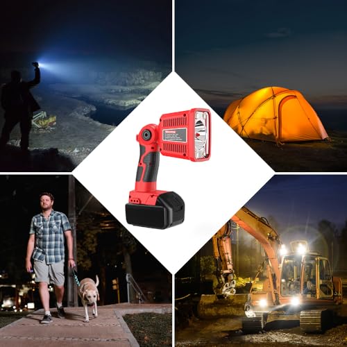 DTEZTECH Red 18W LED Work Light for Milwaukee M18 18V Battery, 1250LM Spotlight & Floodlight with USB, Pivoting Head