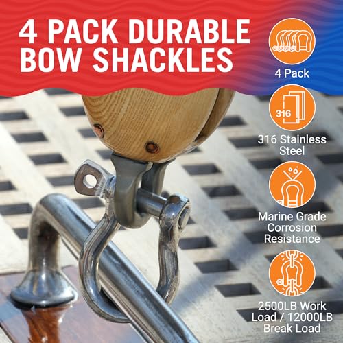 3/8" Stainless Steel D-Ring Shackles - Marine Grade, 4-Pack