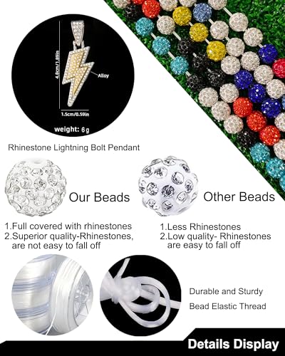 Baseball Necklace with Lightning Bolt Pendant - White/Gold, 18 Inch