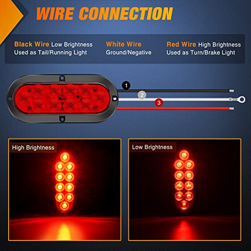 Nilight 6 Pack 6 Inch Red & White Trailer Tail LED Lights with Screws
