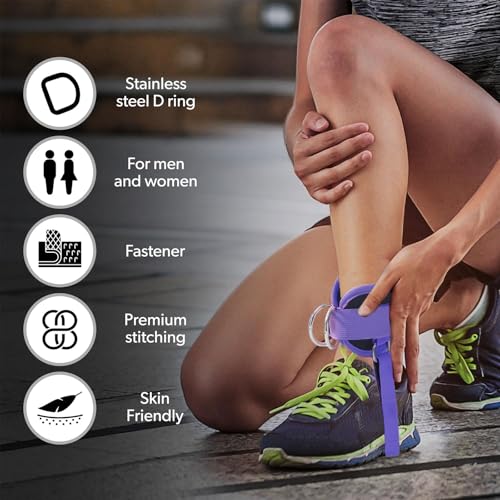 Adjustable Padded Ankle Straps for Cable Machines - Purple
