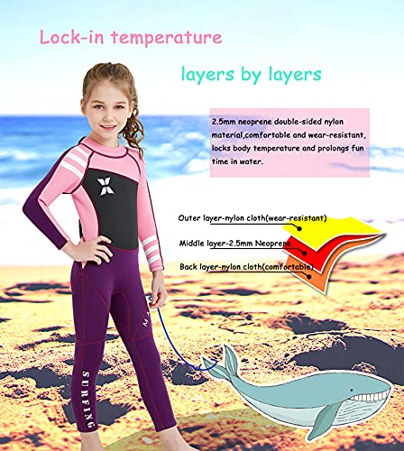 NATYFLY Pink Kids Wetsuit 2.5mm Neoprene Full Suit for Girls & Boys