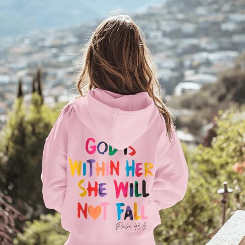 God is Within Her Hoodie - Pink, 11-12 Years - Christian Sweatshirt