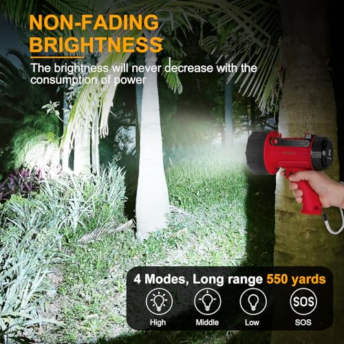 YIERBLUE Red-Pro Rechargeable 2000000 High Lumen LED Spotlight Flashlight