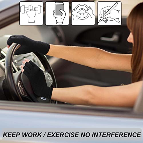 Happymart Medium Black Arthritis Compression Gloves for Hand & Wrist Support, Open Finger Design