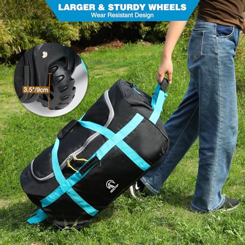 REDCAMP 85L Black Foldable Wheeled Duffel Bag - Small Travel Luggage