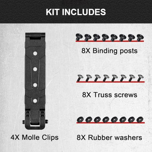 4 Pack Molle Attachment Clips with Mounting Hardware - Black