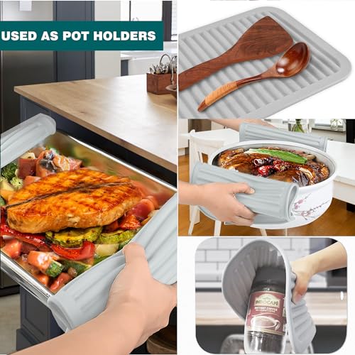 Silicone Trivets Mat - Heat Resistant Hot Pads for Kitchen - Gray, 3 Pcs