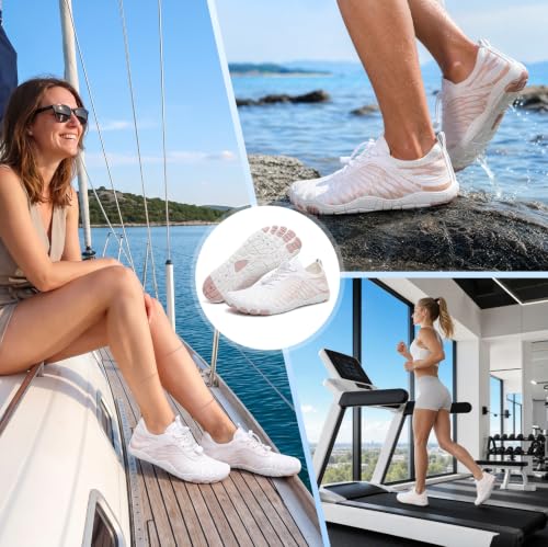 Barefoot Water Shoes for Hiking & Running - White, 8 Women/6.5 Men