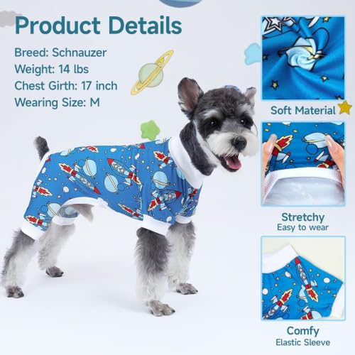 XPUDAC Small Dog Pajamas 4-Pack - Dinosaur & Shark Onesies for Puppies, Medium (7-11lb, Chest 16.5")