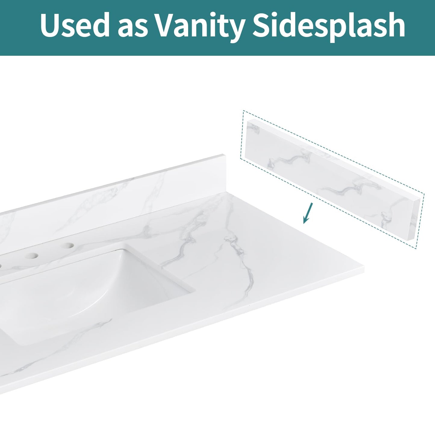 21 Inch Sidesplash in Calacatta Rocky, Quartz Stone Side Splash For Bathroom Vanity Top, Universal Size Bathroom Sink Sidesplash