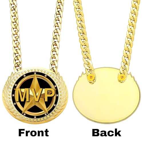 Gold MVP Medal Trophy Necklace - 6" Turnover Chain for Sports