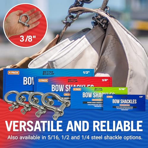 3/8" Stainless Steel D-Ring Shackles - Marine Grade, 4-Pack