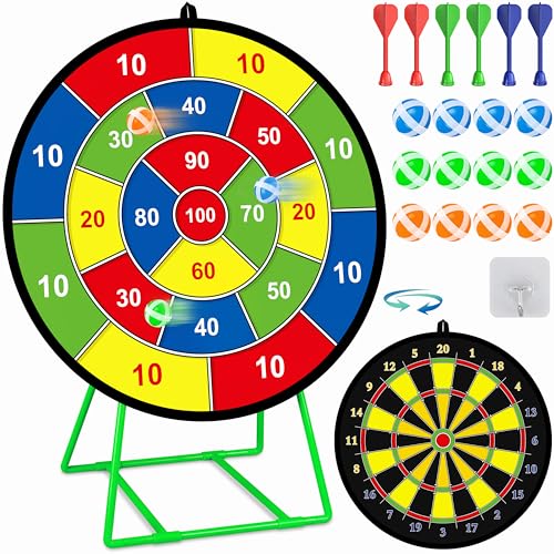 Large Double Sided Dart Board with Stand & 12 Sticky Balls - Multicolor