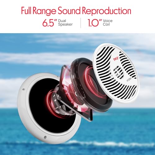 Pyle 6.5 Inch Dual Marine Speakers 2-Way Waterproof Outdoor Audio System PLMR60W (White) - 150W, Polypropylene Cone