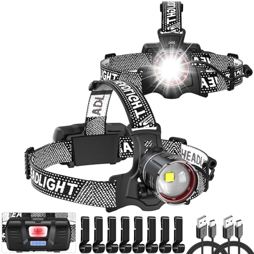 ATDOALL 2 Pack Rechargeable Headlamp - Super Bright LED, 800m Beam, 5 Modes, Type-C