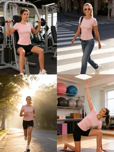 Fitted Gym Yoga Shirt for Women - Light Pink - Short Sleeve